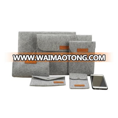 Wool Felt Leather Travel Storage Macbook Pouch Sleeve Laptop Charging Cover Case Bag For Ultrabook Computer Notebook